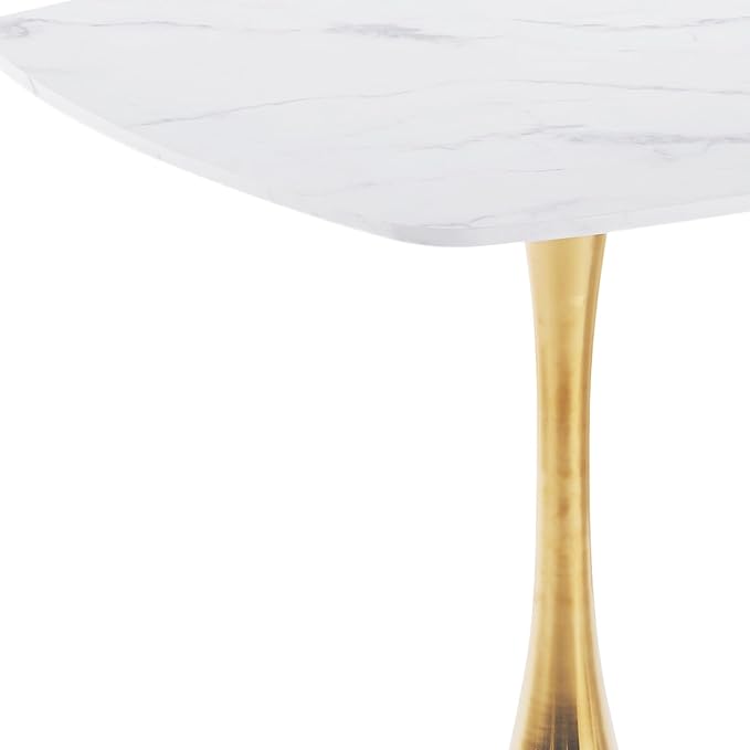 31.5 Inch White and Golden Square Dining Table for 2-4 Person,Mid-Century White Tulip Table Kitchen Dining Table with MDF Tabletop and Pedestal Base for Home Kitchen