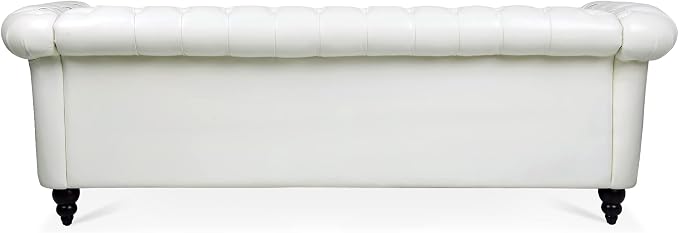 LEVNARY Chesterfield Sofa, Classic Tufted Upholstered Leather Couch, Modern 3 Seater Couch Furniture with Tufted Back for Living Room Office (Cream White)