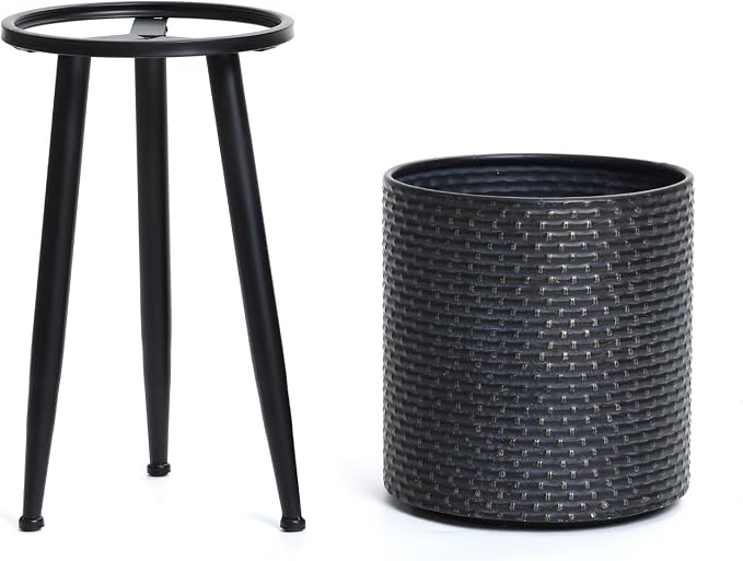 LuxenHome Mid Century Planters for Indoor Plants, Set of 2 Indoor Plant Pots, Dimpled Decorative Cachepot Planters with Black Metal Stands, Large Floor Flower Pot for Living Room, 9.5 & 10.5 Inch