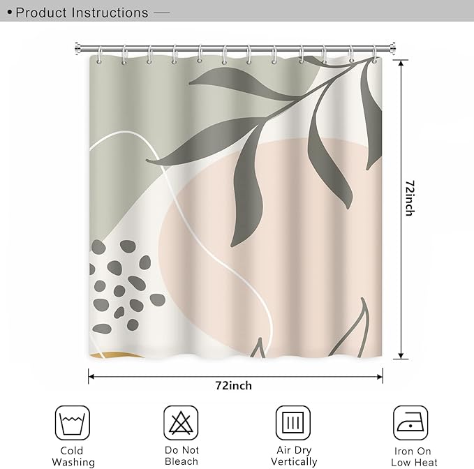 Light Green Eucalyptus Leaves Bathroom Shower Curtain Spring Nature Leaf Abstract Pattern Bath Curtain Waterproof Fabric Modern Elegant Home Decorative Shower Curtain with Hooks, 72x72 Inch
