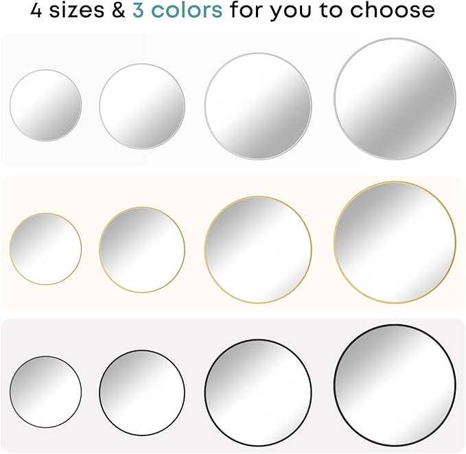 Round Mirror, Wall Mounted Circle Mirror with Brushed Metal Frame, Circular Mirrors for for Bathroom, Living Room, Vanity, Bedroom, Entryway, 36inch, Black