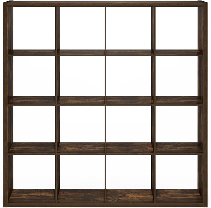 Furinno Cubicle Book Shelf, 16-Cube Bookshelf, Extra Thick Frame Reversible Bookcase with Open Back, 14.6" x 58" x 58", for Living Room, Bedroom, Home Office, Amber Pine
