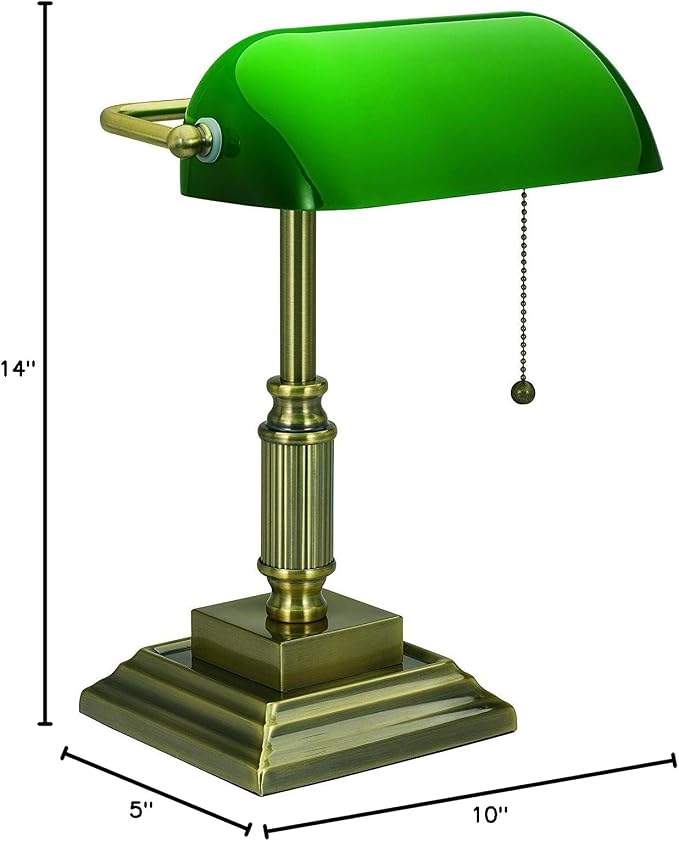 V- Light Desk Lamp, LED Light, Table Lamp, Replaceable LED Bulb, Bronze Desk Light with Green Shade