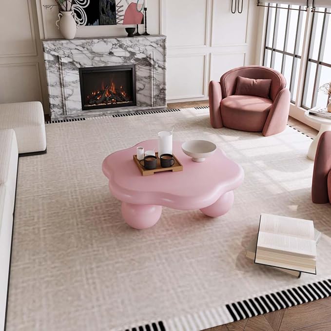 35" Modern Coffee Table Petal Shape Low Center Table Cute Irregular Indoor Tea Table with 3 Ball Legs for Living Room Apartment