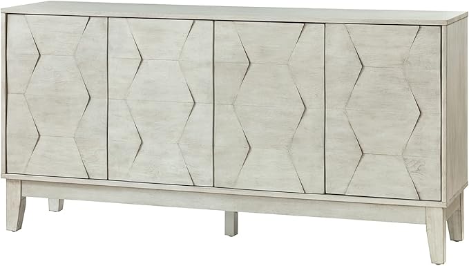 HULALA HOME Mid Century Sideboard Buffet Cabinet with Solid Wood Legs, 60" Kitchen Storage Cabinet Credenza with 4 Doors and 2 Shelves, Accent Console Table, White