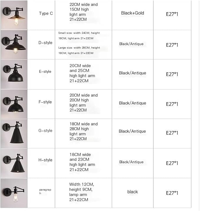 Folding Wall Lamp Retro Rocker Arm Wall Lamp Bedroom Bedside Lamp Iron Art Living Room Study Reading Wall Sconce Swing Arm Adjustable Vintage Wall Mount Light Sconce ( Color : H-Antique color )