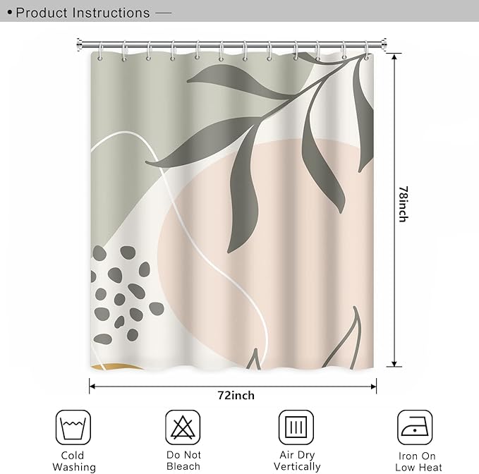 Light Green Eucalyptus Leaves Bathroom Shower Curtain Spring Nature Leaf Abstract Pattern Bath Curtain Waterproof Fabric Modern Elegant Home Decorative Shower Curtain with Hooks, 72x78 Inch