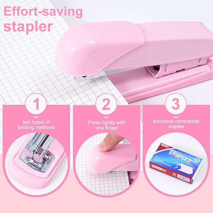 Pink Desk Organizers and Accessories with Desk Organizer 360° Rotating Pen Holder and Office Supplies, 19Pcs Cute Stationery Supplies Set