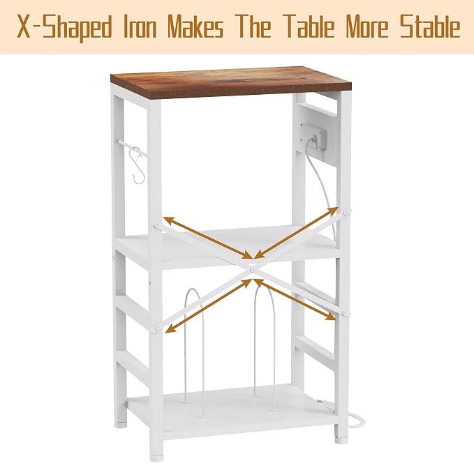 YAKANJ End Table with LED Light,Record Player Stand with Charging Station,Vinyl Records Storage,Turntable Stand Albums Storage for Music Room Studio-Industry White