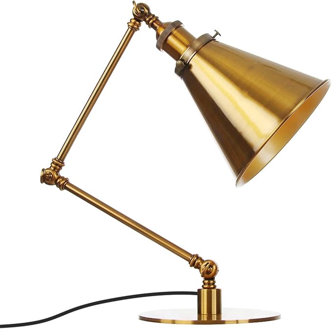 Makeup Vintage Desk Lamp, Industrial Metal Task Table Lamp with Adjustable Swing Arm, Bedroom Bedside Night Light Cafe Antique Reading Lighting,Gold