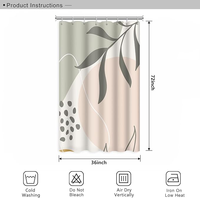 Light Green Eucalyptus Leaves Bathroom Shower Curtain Spring Nature Leaf Abstract Pattern Bath Curtain Waterproof Fabric Modern Elegant Home Decorative Shower Curtain with Hooks, 36x72 Inch