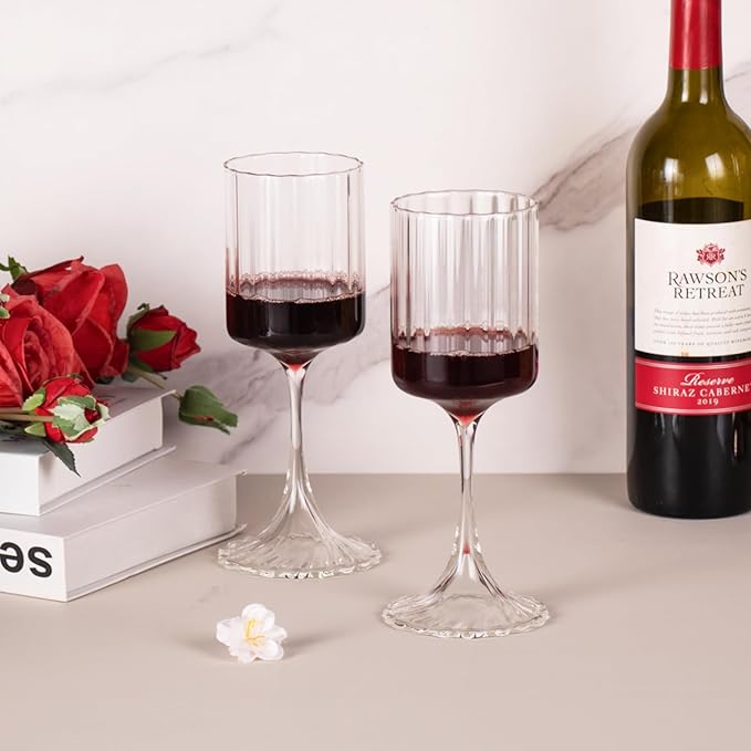 KAMMAK Wine Glasses Set of 2, 13.53 oz Hand Blown Crystal Bordeaux Wine Glasses, Thin Rim & Long Stem, Perfect for Red & White, Daily Use, Wedding or Birthday Gift with Gift Box, Fully Clear Wide Rib