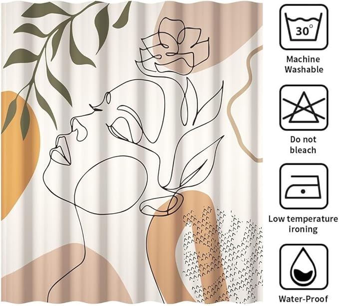 70x72 Inch Modern Boho Bathroom Shower Curtain Abstract Minimalist Bath Set Decor Women Portrait Stripe Palm Leaves Chic Aesthetic Bathtub Curtains Washable Waterproof Polyester Fabric with Hooks