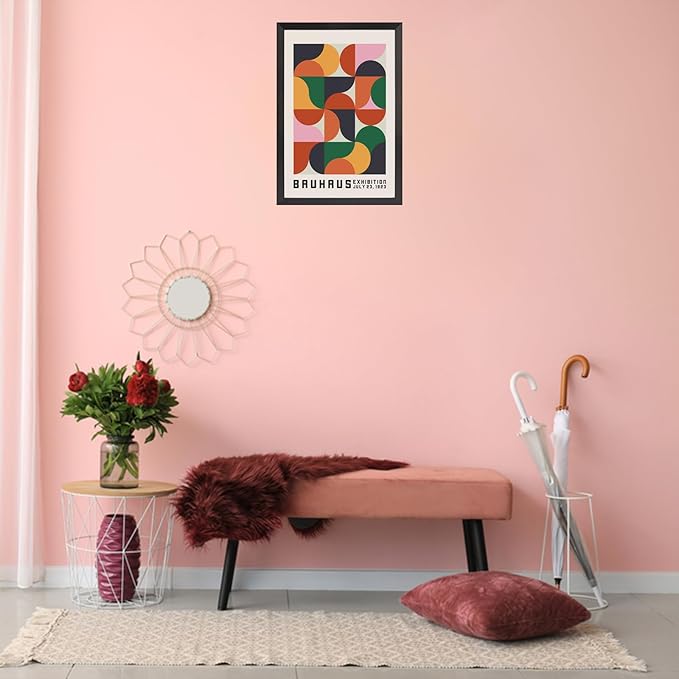LZMXWX Vintage Bauhaus Exhibition Poster July 23 1923 Geometric Abstract Design With Colorful Shapes Canvas Wall Art Maximalist Prints For Home Bedroom Dorm Wall Decor 8x12in Black Framed Flat