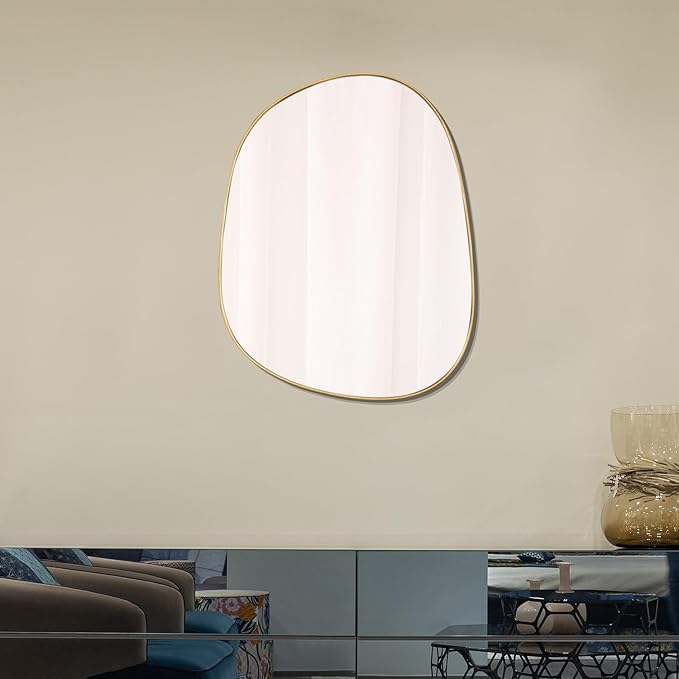 ELEHUME Asymmetrical Mirror for Wall Decor 27"*35", Modern Gold Framed Wall Mirror for Living Room Bathroom Bedroom Entryway ELE-STOU-0063Gold