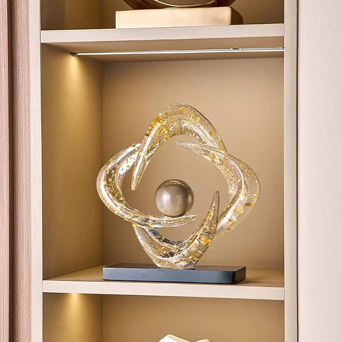 Abstract Art Sculpture, Resin Gold Decorative Statue, Modern White Ornaments for Living Room, Decorativas Modernas for Coffee Table/Entryway/Office Collectibles (Gold foil)