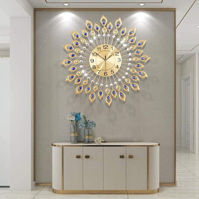 26.3 Inch Gold Large Wall Clock, Elegant 3D Modern Wall Clock with Dial Arabic Number, Non-Ticking Silent, Easy to Read, Suitable for Living Room, Kitchen, Bedroom, Office, Hotel