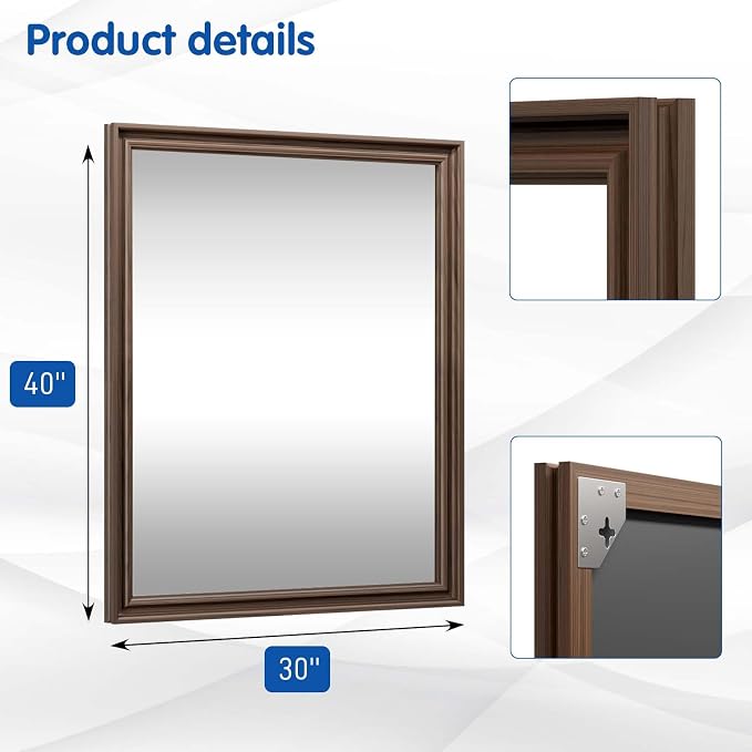 WEER Retro Copper Bathroom Mirror, 40x30 Inch Bronze Oil Rubbed Framed Mirror, Rectangle Classic Vintage Framed Wall Mirror, Farmhouse Vanity Mirror, Tempered Glass, Vertically or Horizontally