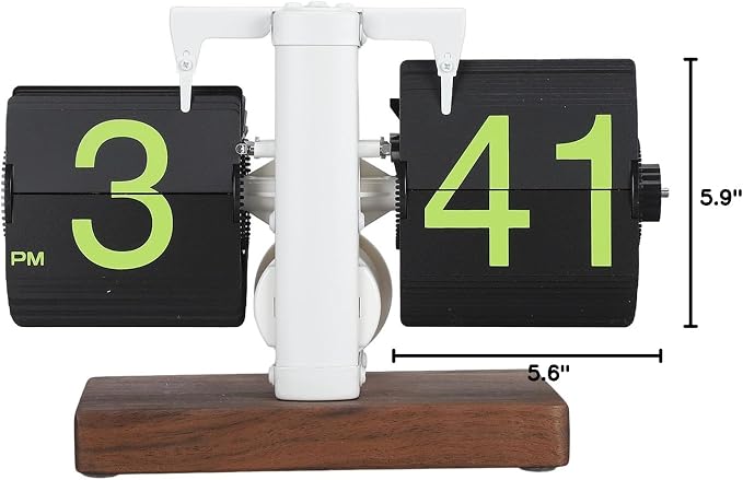 FOSA Flip Desk Clock, Retro Vintage Flip Desk Table Clock, Digital Clock Sided Large Numbers Mechanical Flip Clock Wood Base for Living Room, Study Room and Office(Frosted White)