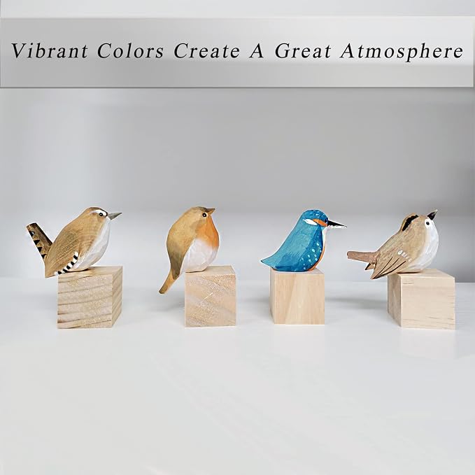 WEAUSUP Hand Carved Wooden Bird Figurine Gift for Friends | Hand carved wood bird statue with delicate paint,home shelf decor gift(suit-new)