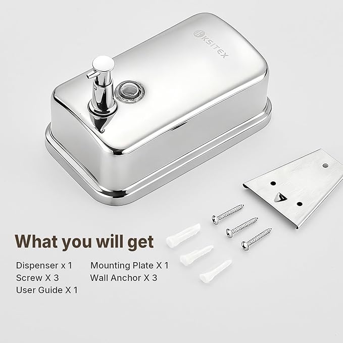 Stainless Steel Soap Dispenser Wall Mounted, 27oz Commercial Hand Soap Dsipenser, Manual Anti-Leak Pump Liquid Soap Dispenser, Rust-Proof Lining Hand Sanitizer Lotion Dispenser for Bathroom