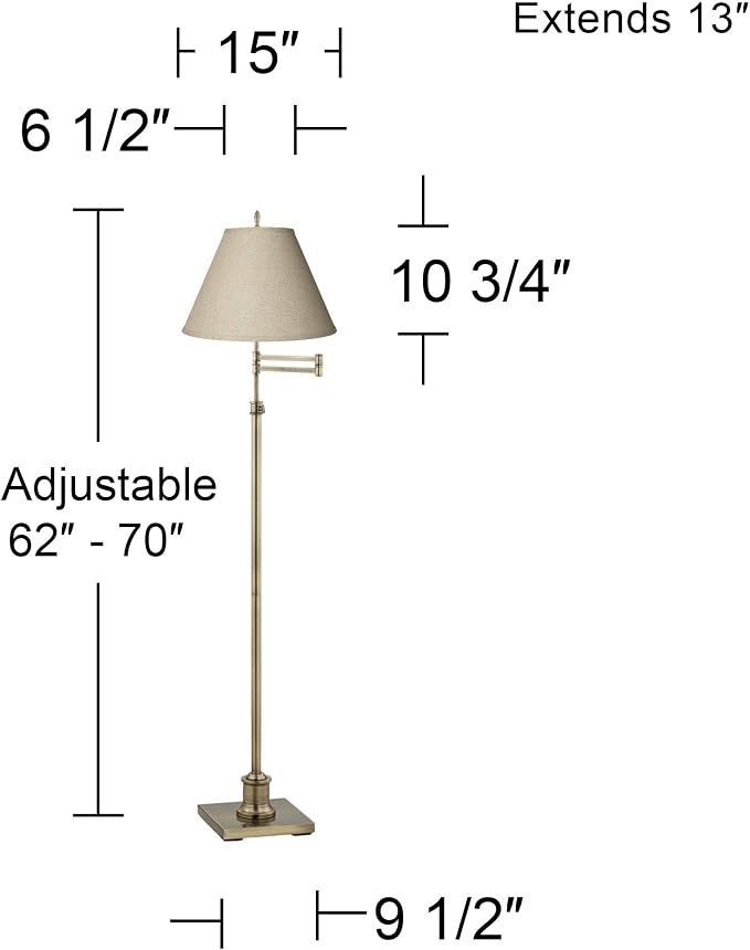 360 Lighting Westbury Traditional Swing Arm Floor Lamp Adjustable Height 70" Tall Antique Brass Fine Burlap Cotton Blend Fabric Empire Shade Decor for Living Room Reading House Bedroom Home
