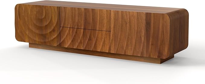 LKTART 58'' TV Stand with Storage & 2 Drawers, Modern TV Console with Water Ripple Door Panels Mid-Century Credenza Sideboard Buffet Cabinet for Kitchen & Living Room (Walnut)
