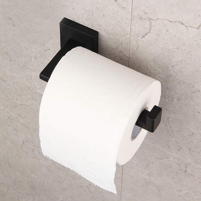 GERZWY Bathroom Hardware Accessories Sets SUS304 Stainless Steel Bath Shower Set 3-Pieces(Robe Hook Toilet Paper Holder Towel Bar) Contemporary Style, Matte Black IG18567-3BK