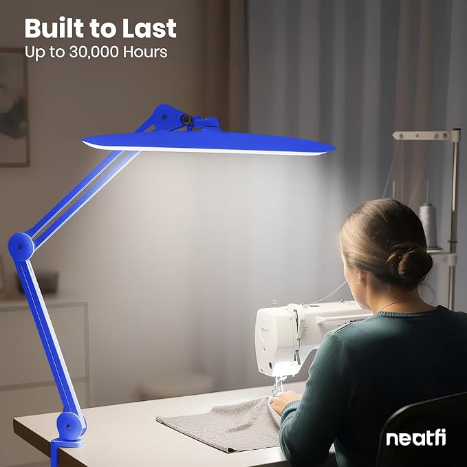 Neatfi XL Nail Desk Lamp with Clamp, 2200 Lumens, 20-Inch Wide Head, Dimmable 4 Levels, 6500K, LED Task Light for Manicure Table, Crafts, Workbench, Office (Non-CCT, Sapphire Blue)