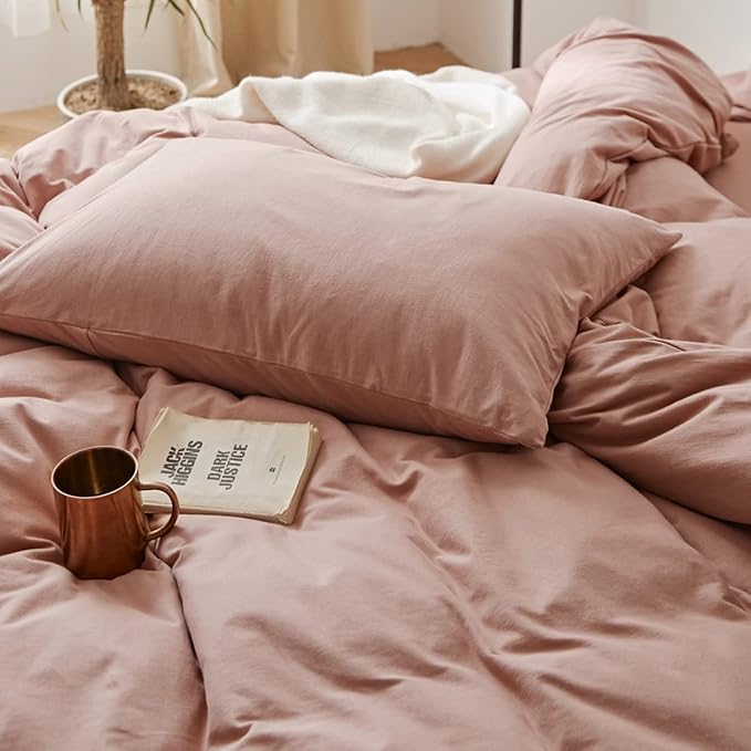 Omelas Girls Pink Duvet Cover Twin Size Cute Blush Pink Modern Minimalist Style Solid Color Bedding Set 2 Pieces Soft Microfiber Comforter Covers with Zipper Closure for Kids Children