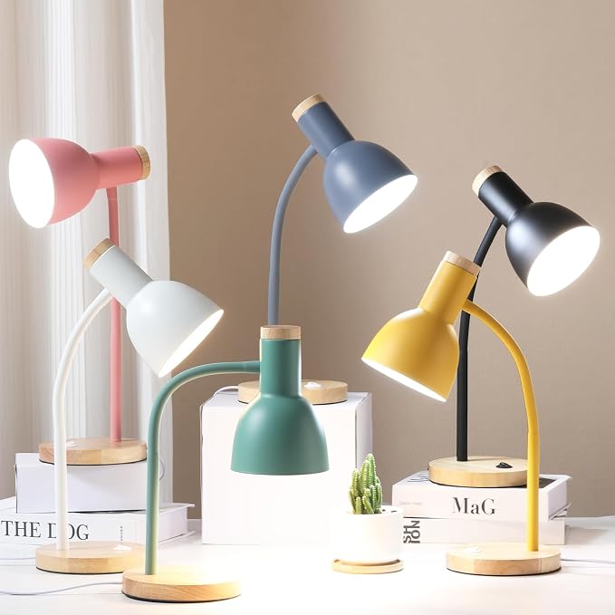 Table Lamp,Wooden Adjustable Desk Lamp,Dorm Lamp&Bedside Lamp for Living Room, Bedroom, Kids Room (Grey)
