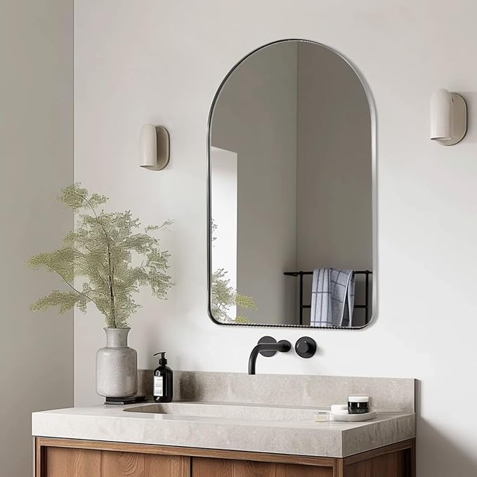 ANDY STAR Arched Mirror, 22 x 30 Inch Polished Chrome Wall Mirror in Stainless Steel Metal Frame, Arch Top Rounded Corner 1 Inch Deep Set Design Wall Mount Hangs Vertical