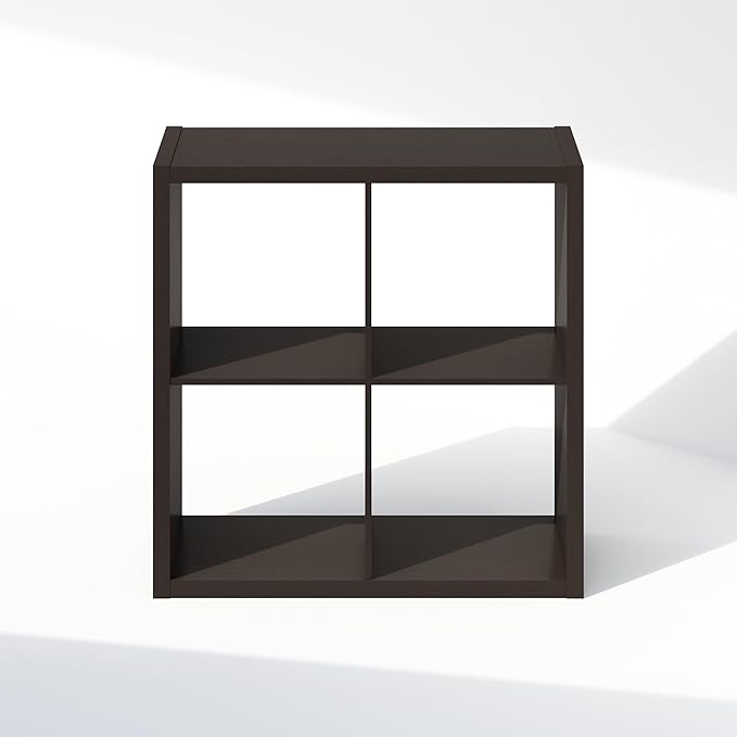 Furinno Cubic Closet Organizers and Storage, 4-Cube Closet Organizer, Open Shelf Closet Storage, Extra Thick Frame for Wardrobe, Bedroom, Living Room, Black Dark Oak