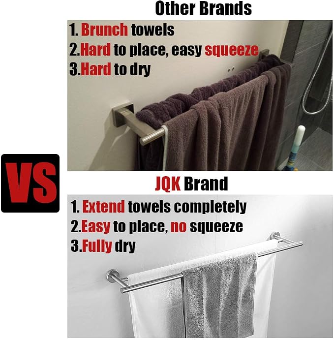 JQK Double Bath Towel Bar, 33 Inch 304 Stainless Steel Thicken 0.8mm Towel Rack for Bathroom, Towel Holder Polished Chrome Wall Mount, Useable Length 30 Inch 2 Pack, TB100L30-CH-P2