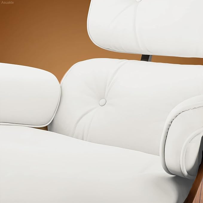 Top Grain Leather, Mid Century Chaise Lounge Chair and Ottoman, Modern Chair Classic Design, Heavy Duty Base Support for Living Room Study Lounge Office, Palisander-White, Heightening