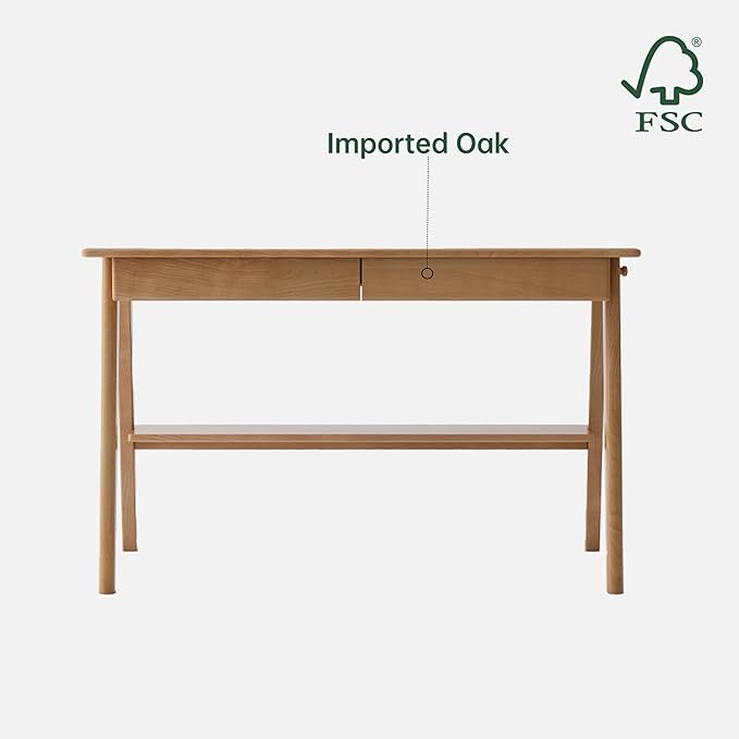 YESWOOD 100% Solid Wood Desk with Drawers, Mid Century Modern Oak Desk, Home Office Computer Desk for Study Writing 39.37" W