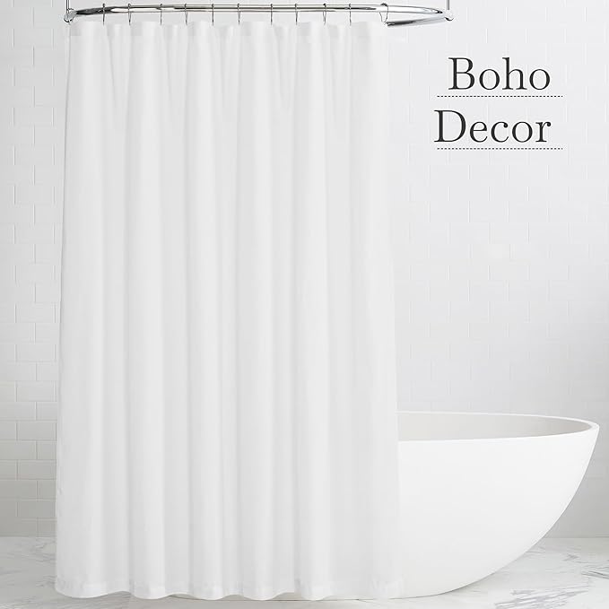 KGORGE White Linen Shower Curtain - Semi Sheer Lightweight Button Hole Half Privacy Quick Dry Shower Curtains for Bathroom Bathtub Decor, White, 72 x 90 inches Long, Hooks Included