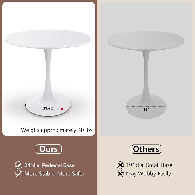 31.5 Inch Round Dining Table,Mid-Century Tulip Table with Metal Pedestal Base,Modern Leisure Table for Small Space Kitchen Dining Room,Easy Assembly,White