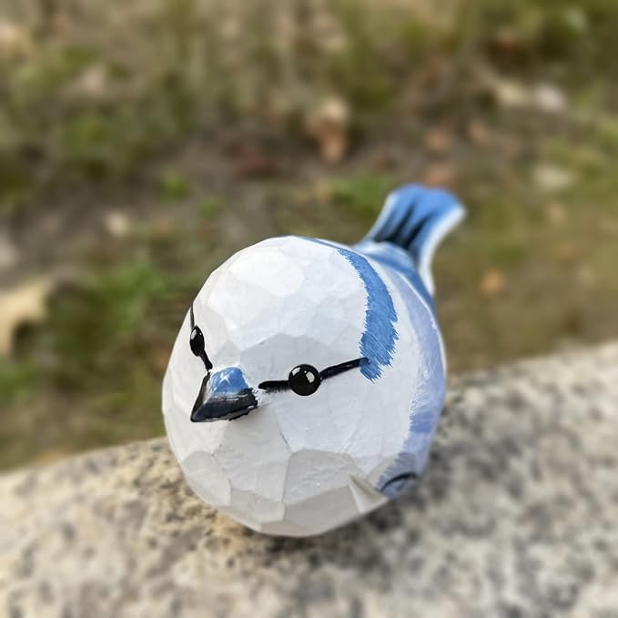 Bird Figurines Hand Carved Painted Wooden Statues for Home Decor, Gift for Bird Lovers,Housewarming, Birthday, Christmas, Anniversaries (NO.09-Azure Tit)