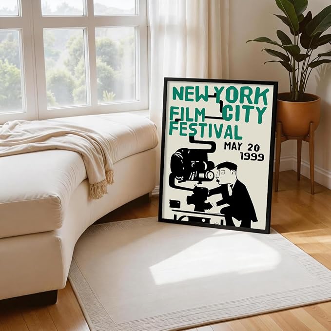 1999 NYC Film Festival Canvas Poster Vintage New York Movie Wall Art Modern Trendy Minimalist Abstract Prints for Apartment Bedroom Dorm Wall Decor 012X16 inch Aluminum Framed