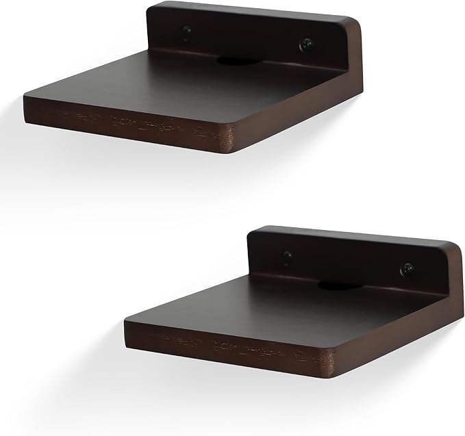 Small Floating Shelf for Wall,5 Inch Wooden Wall Shelf Set of 2,Mini Speaker, Baby Monitor,Cameras,Figurines Display Stand, for Bedroom, Gaming Room, Living Room, Bathroom, Office(Walnut)