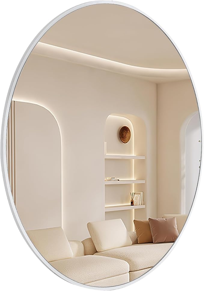 Round Wall Mirror 24 Inch, White Framed Circle Mirrors for Bathroom, Bedroom,Living Room or Entryway(White)
