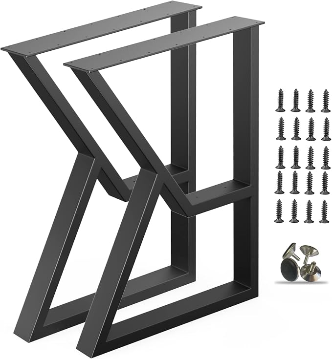 Metal Table Legs 28Inch x 24 Inch, Upgraded 2-Tier Heavy Duty Desk Legs, K-Shaped Industrial Dining Table Legs, Black Metal Legs for Office Desk, Coffee Table Set of 2…