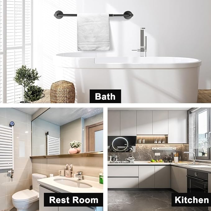 MGahyi Towel Racks for Bathroom-Adjustable Towel Holder(13.18inch-24inch) Sturdy and Rustproof Towel Bar Wall Mounted, Single Towel Bar Rod for Bathroom Accessories(1Pack,Black)