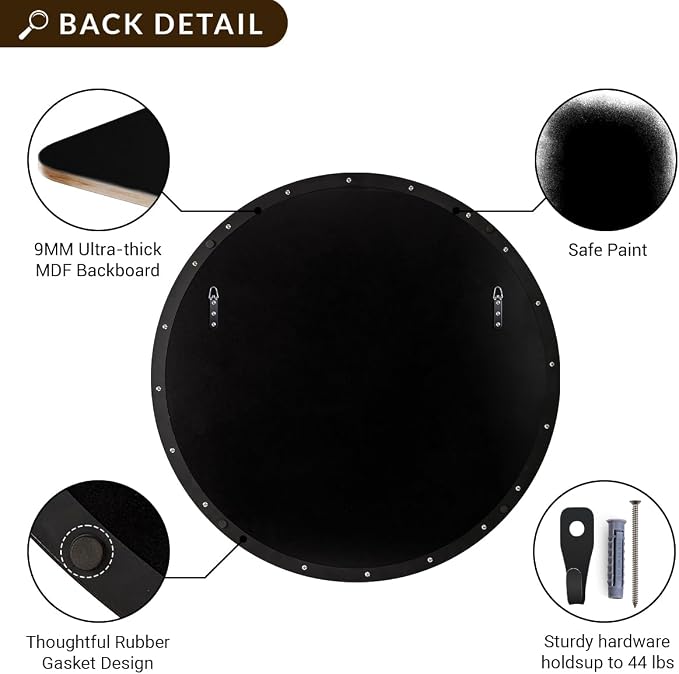 ANDY STAR Round Bathroom Mirror, Round Black Mirror 32 inch, Matte Black Circle Mirror with Anti-Rust Stainless Steel Metal Frame, Modern Vanity Mirror Wall Mount, Easy to Install