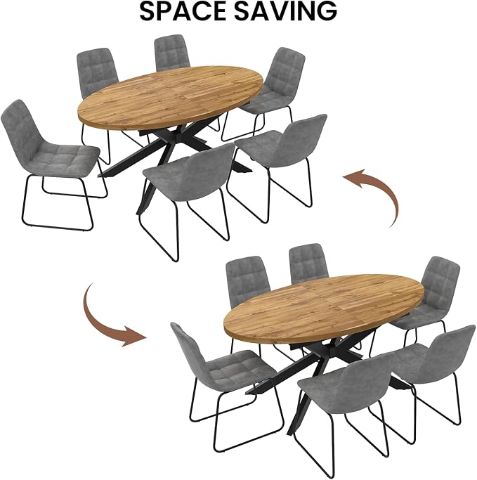 63"-78.7" Extendable Round Dining Table Set for 4, 5 Piece Mid Century Modern Oval Kitchen Table Set, Large Dining Table with 4 Dining Chairs for Living Room Space Saving(Walnut Table+4 Grey Chairs)