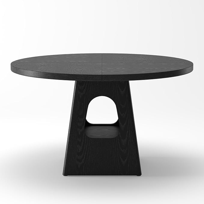 KEIKI 47" Round Dining Table for 4-6, Mid Century Modern Kitchen Table with Storage Base, Wooden Corner Dinner Desk for Living Room Breakfast Nook Restaurant, Easy Assembly, Black