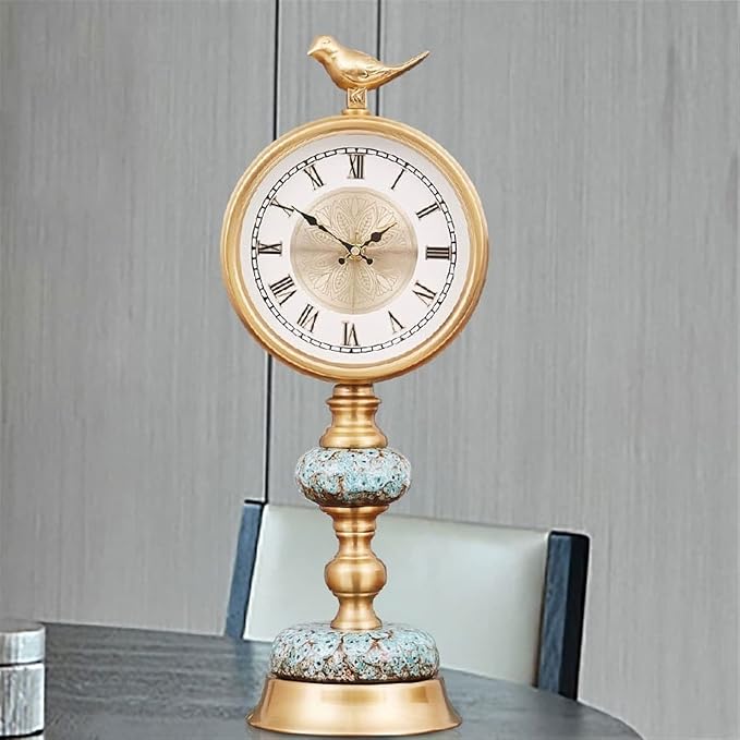 Desk Clock Metal Decorative Table Clock Desk Clock Ornaments Light Luxury Creative Clock Ceramic Body Suitable Home Bedroom Decor (Color : 1)