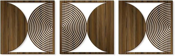 Price Xes Wooden Geometric Wall Art - Set of 3 - Home Decor Accent - Modern Minimalist Wood Wall Decor for Living Room, Bedroom, Office - Easy Hanging - 11.8" x 11.8"