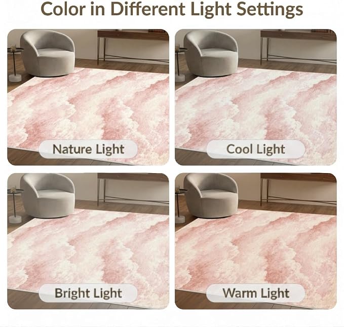 4'x6' Washable Cottagecore Cloud Area Rug, White Flatwoven Floor Mat for Home Office, Gaming Room, Under Desk, Non-Slip Chair-Friendly Carpet | Ref:2208259